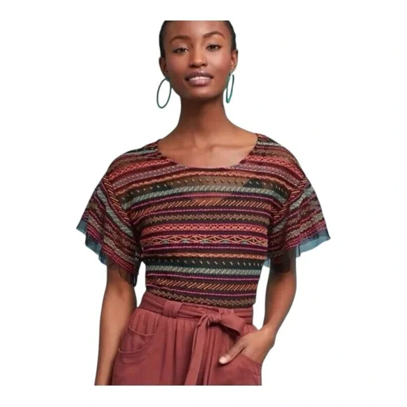 Maeve by Anthropologie Naples Embroidered Mesh Blouse size L. - Picture 1 of 12